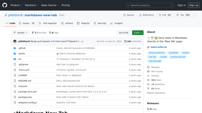 Markdown New Tab Landing Page