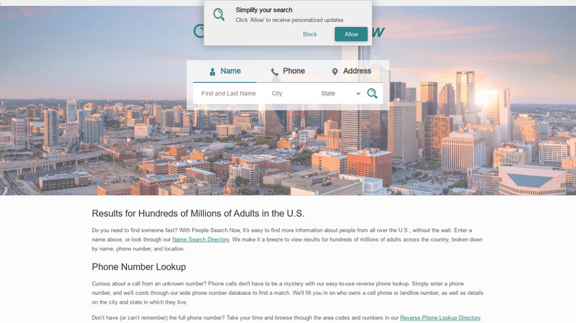 People Search Now Landing Page