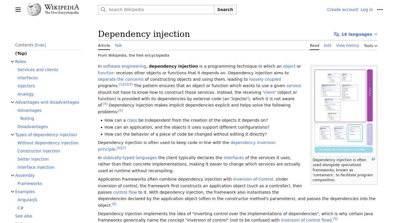 Dependency Injection Landing page