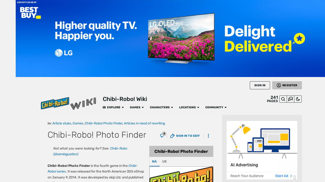 Chibi-Robo: Photo Finder Landing page