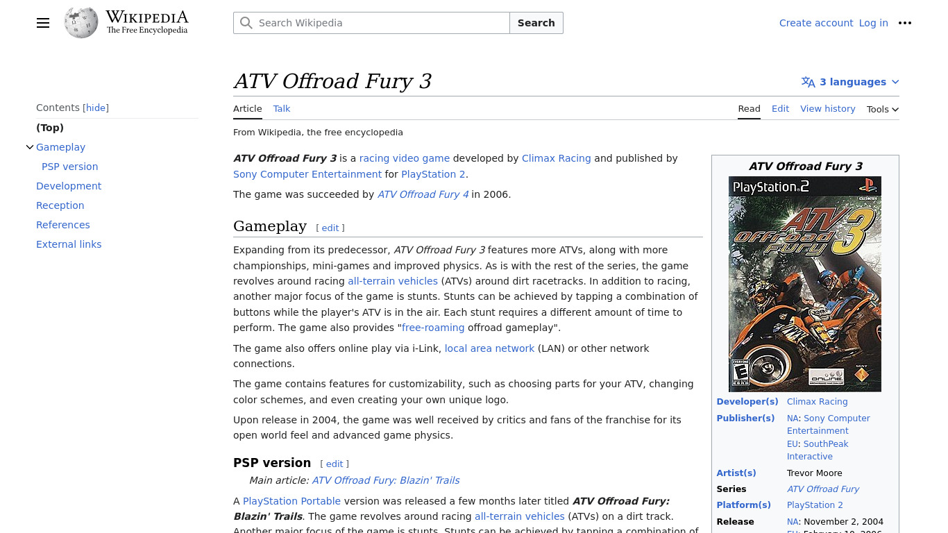 ATV Offroad Fury 3 Landing page