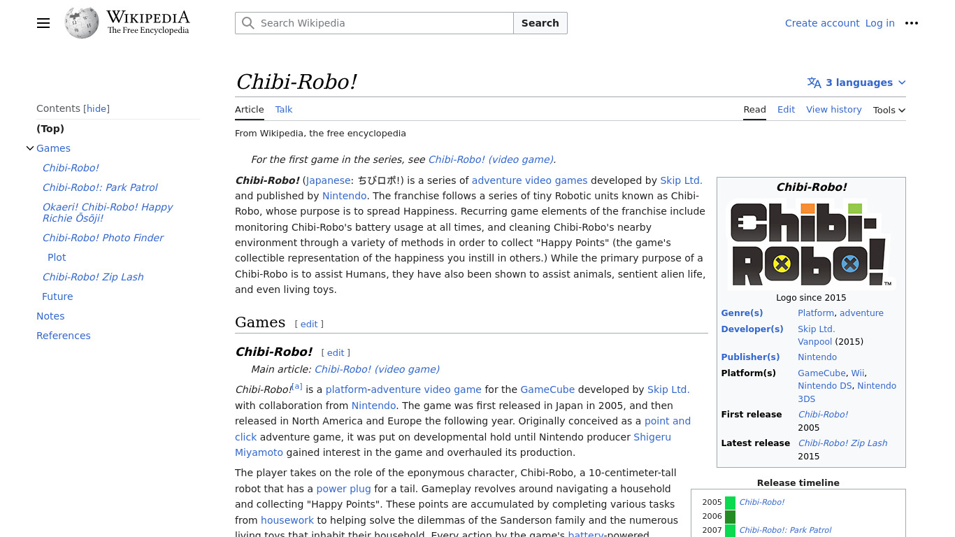 Chibi-Robo! Landing page