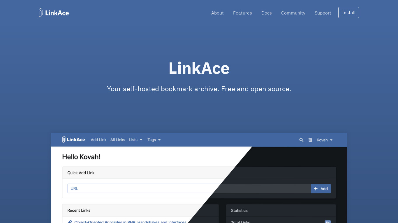 LinkAce Landing page