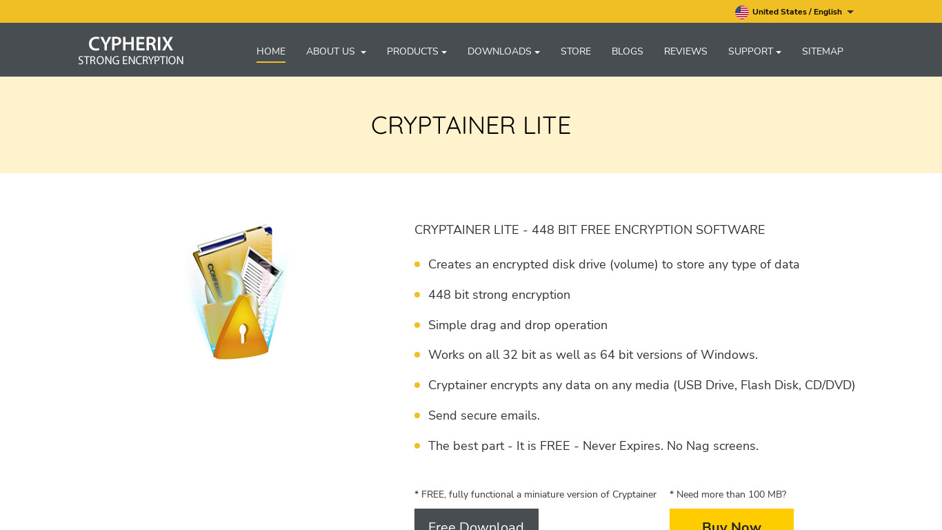 Cryptainer LE Landing page