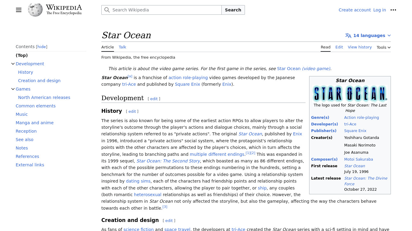 Star Ocean Landing page