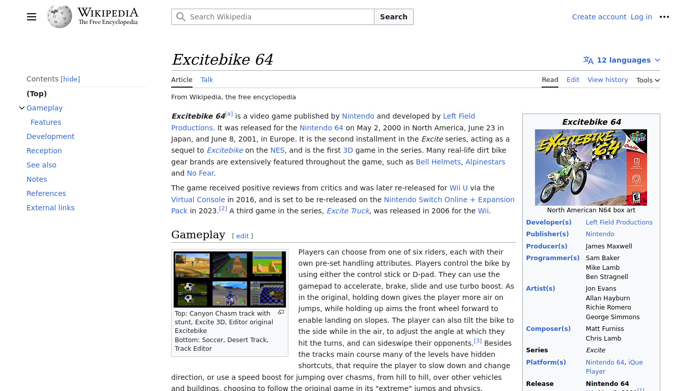 Excitebike 64 Landing page