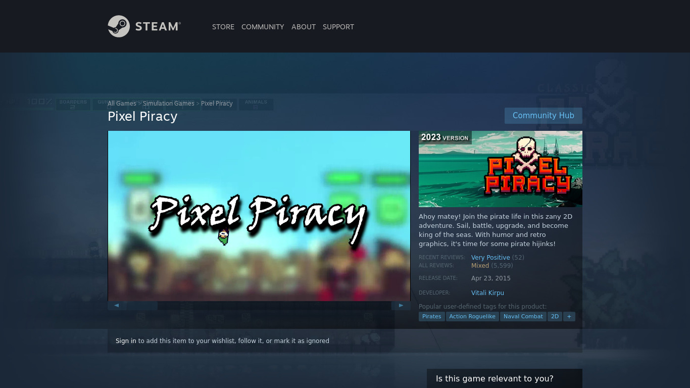 Pixel Piracy Landing page