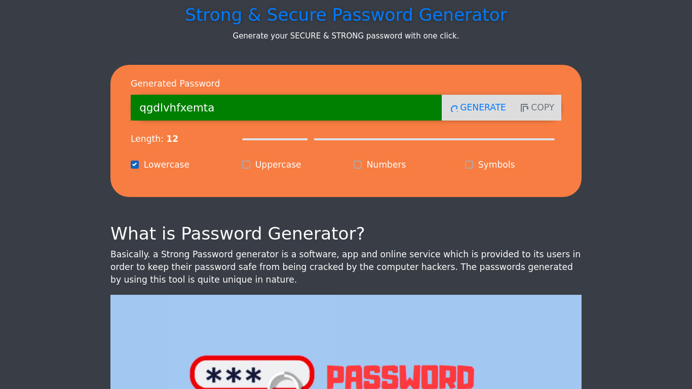 Password Generator by myitside.com Landing page