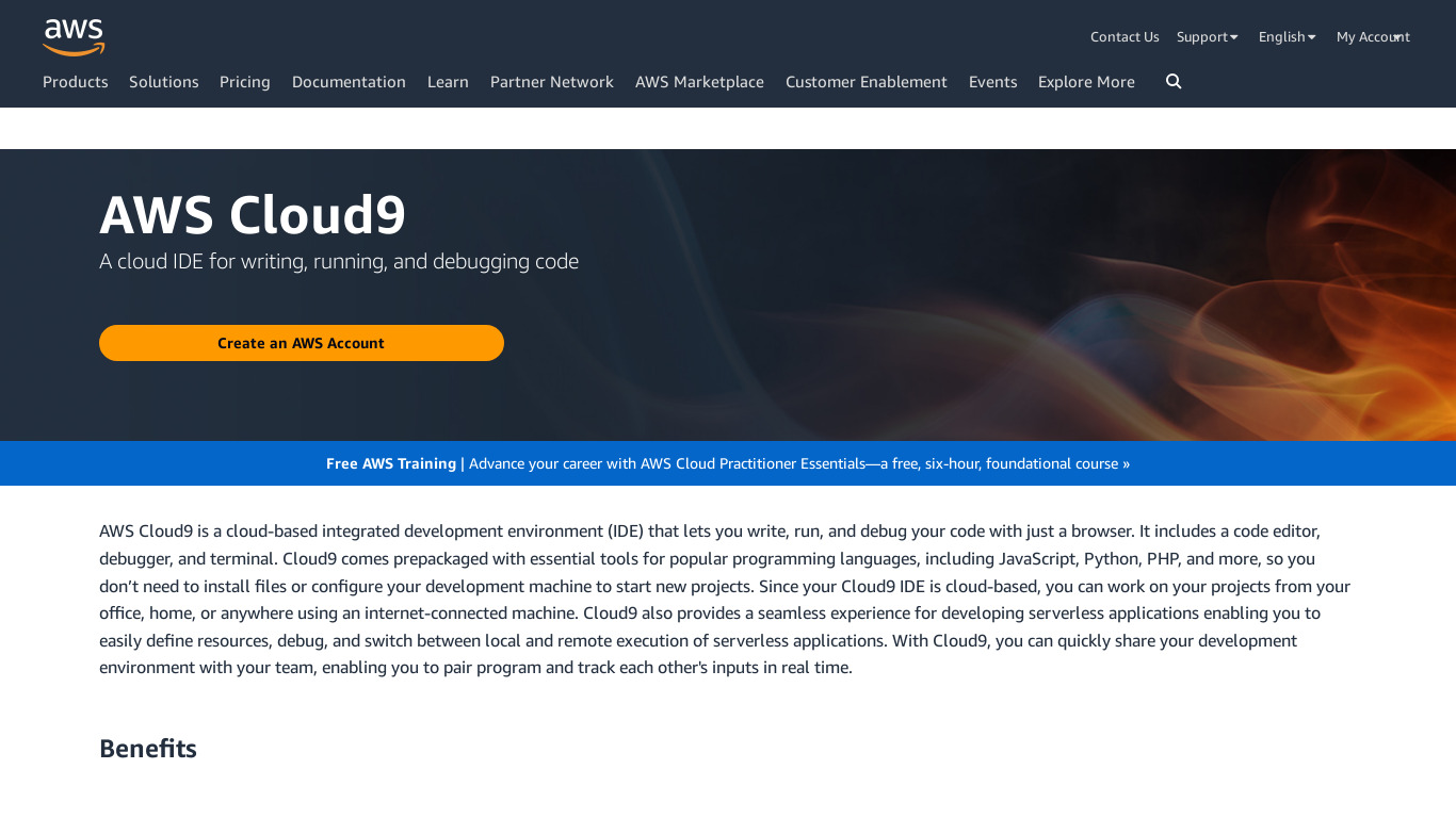 Cloud9 IDE Landing page