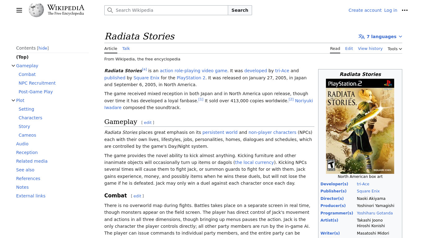 Radiata Stories Landing page