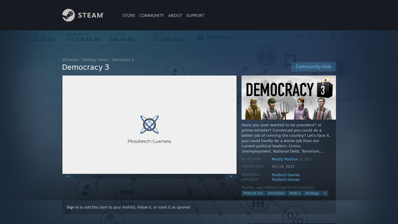 Democracy 3 Landing page