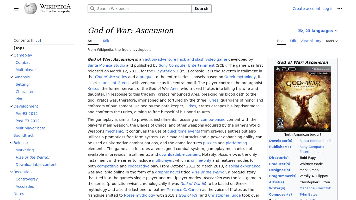 God of War: Ascension Landing page