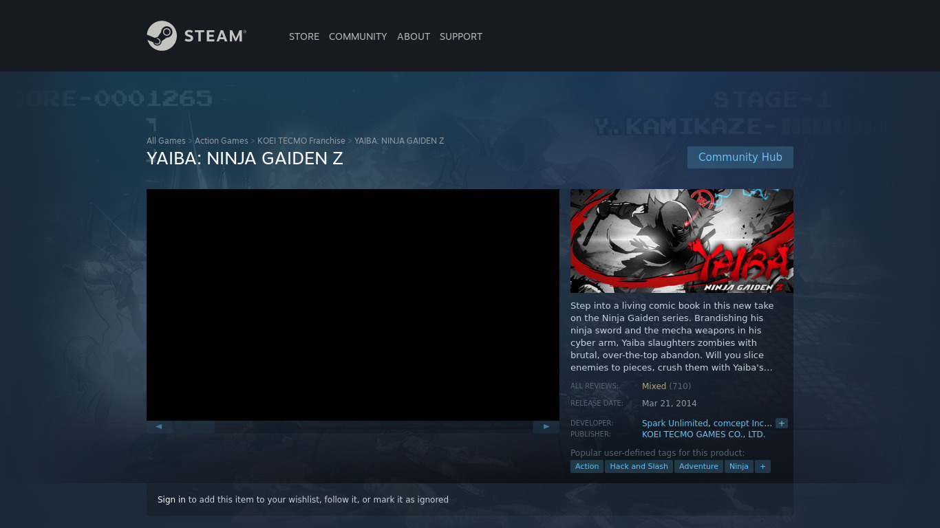 Yaiba: Ninja Gaiden Z Landing page