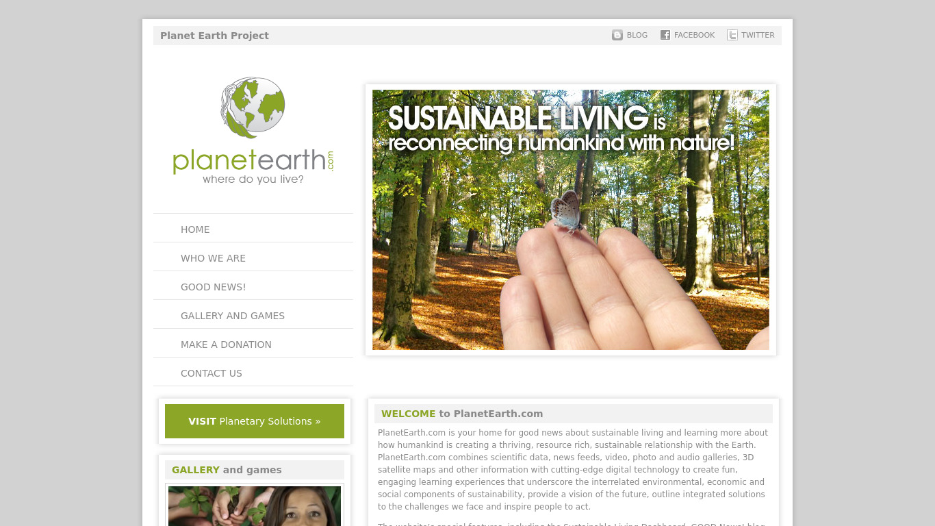 Planet Earth Projects Landing page
