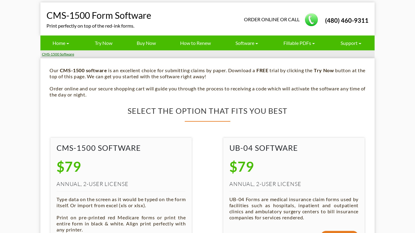 CMS-1500 Software Landing page