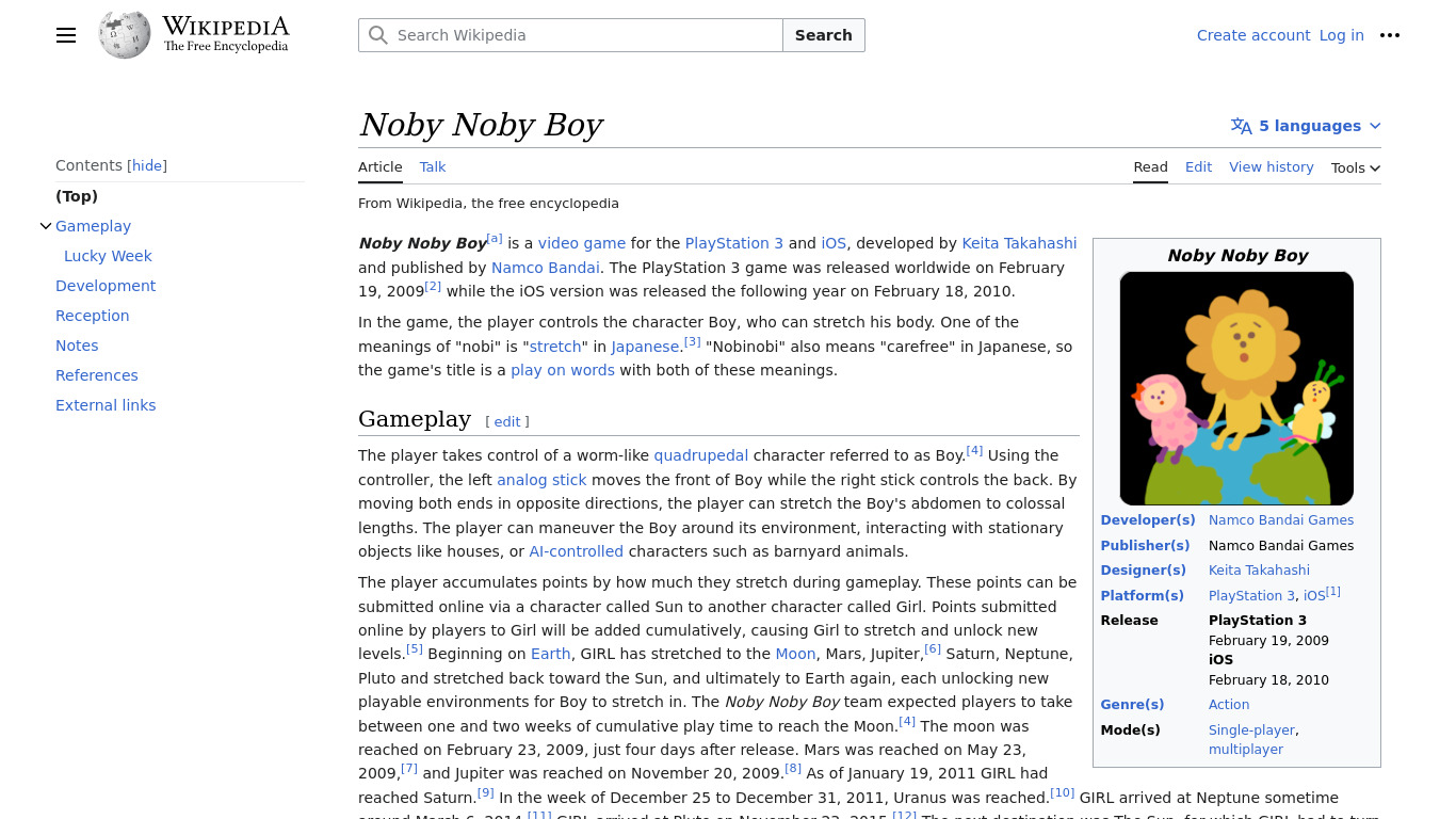Noby Noby Boy Landing page