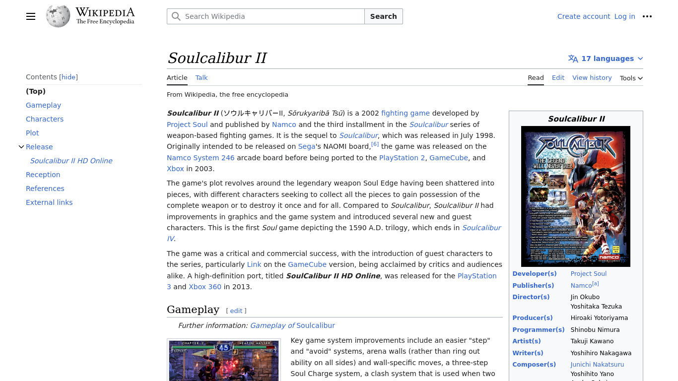 Soulcalibur II Landing page
