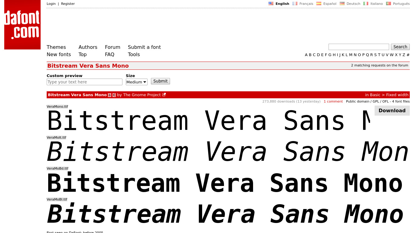 Bitstream Vera Sans Mono Landing page