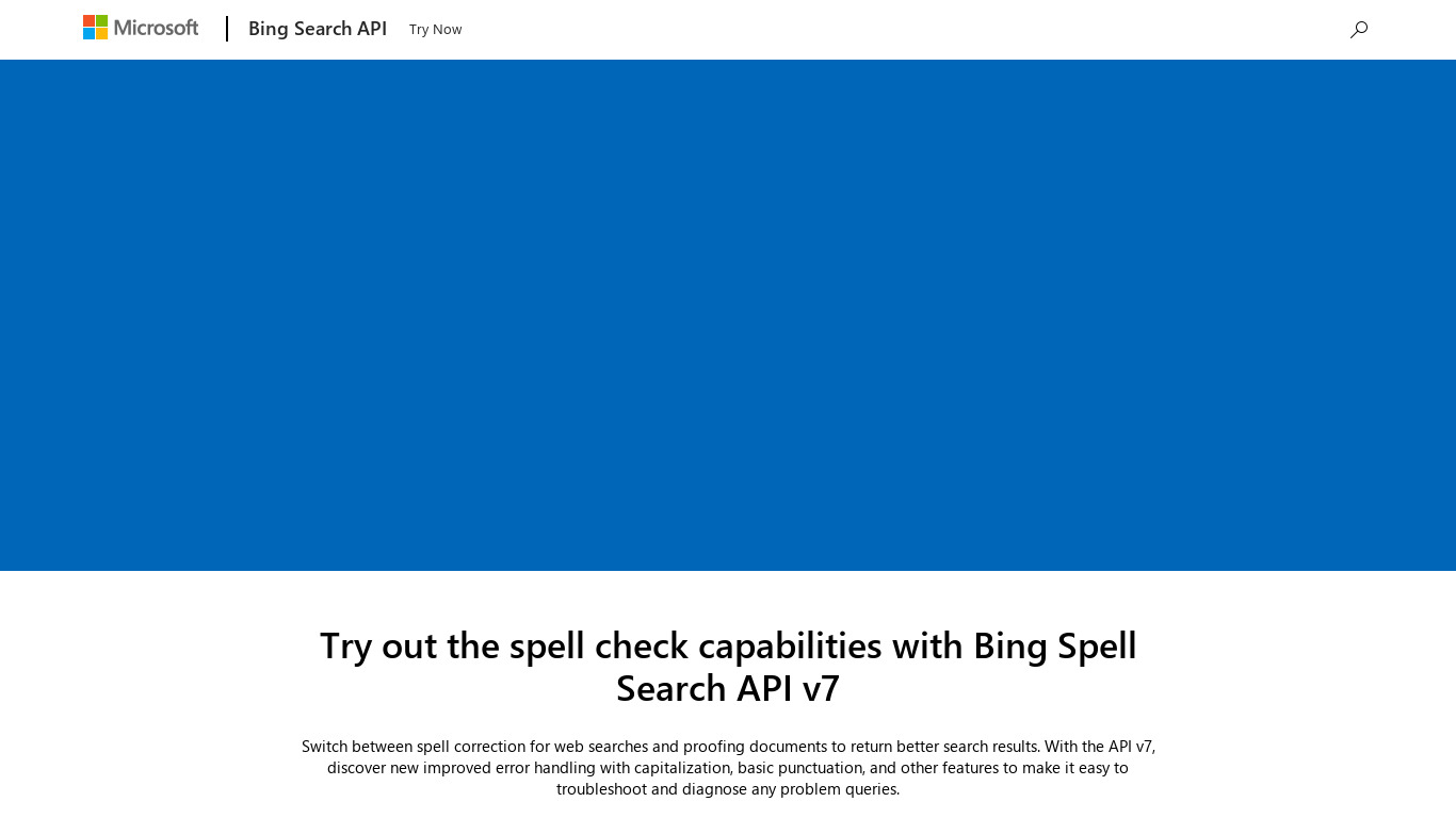 Microsoft Bing Spell Check API Landing page