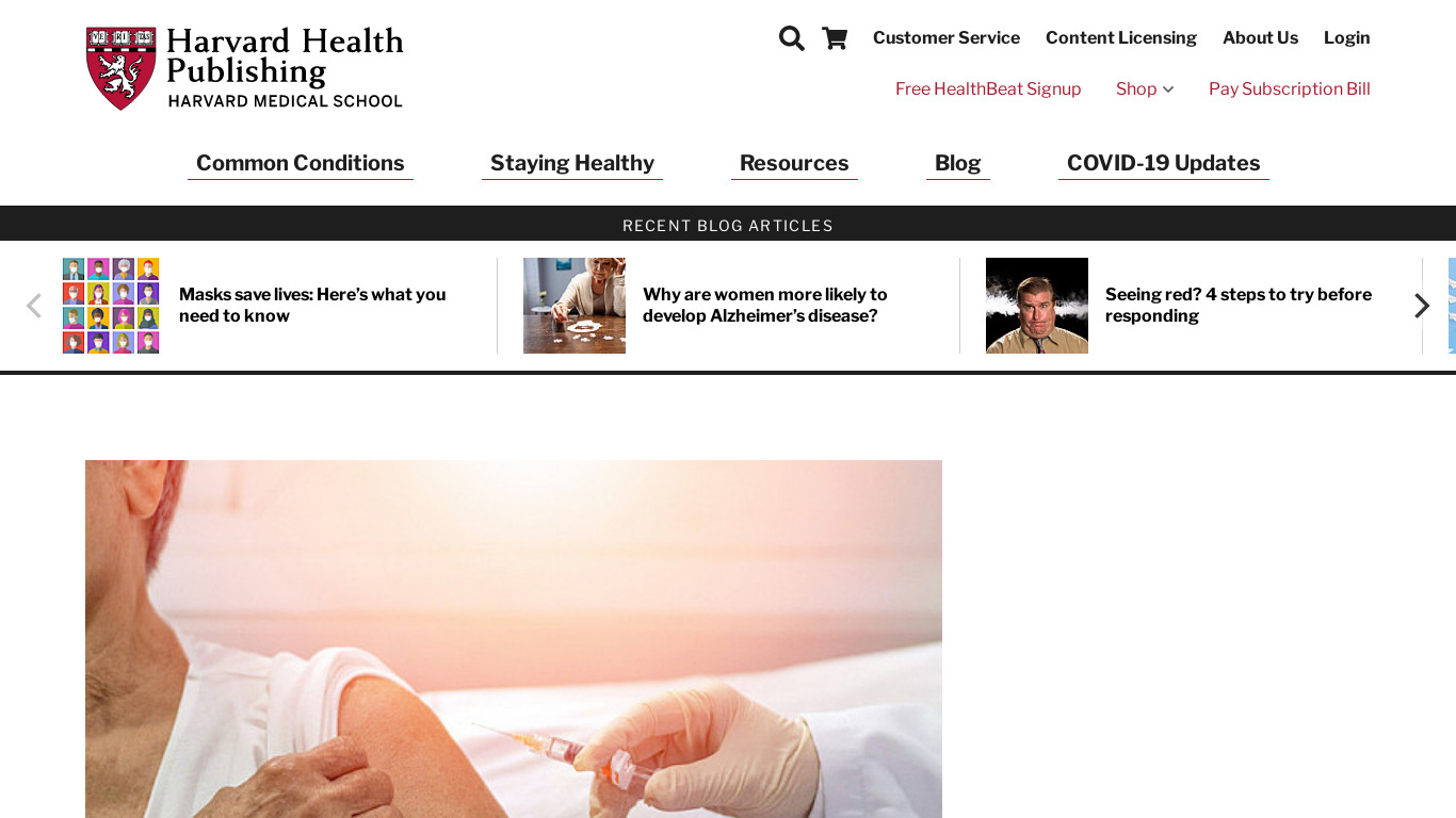 Harvard Health Landing page