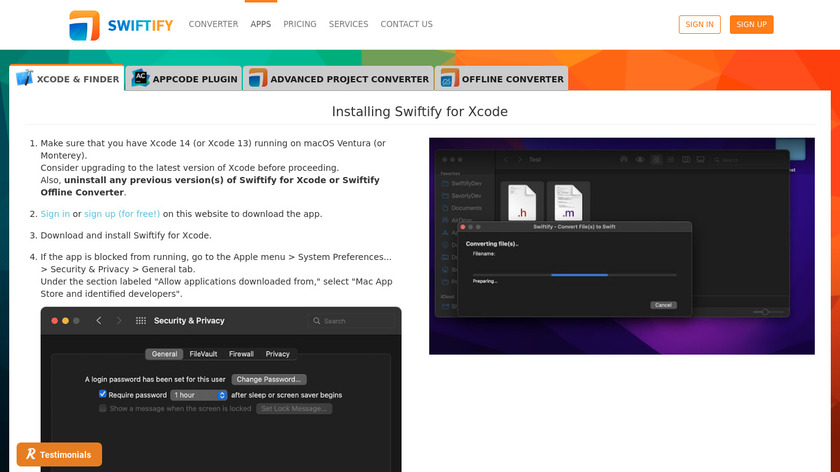 Swiftify Xcode Extension Landing Page