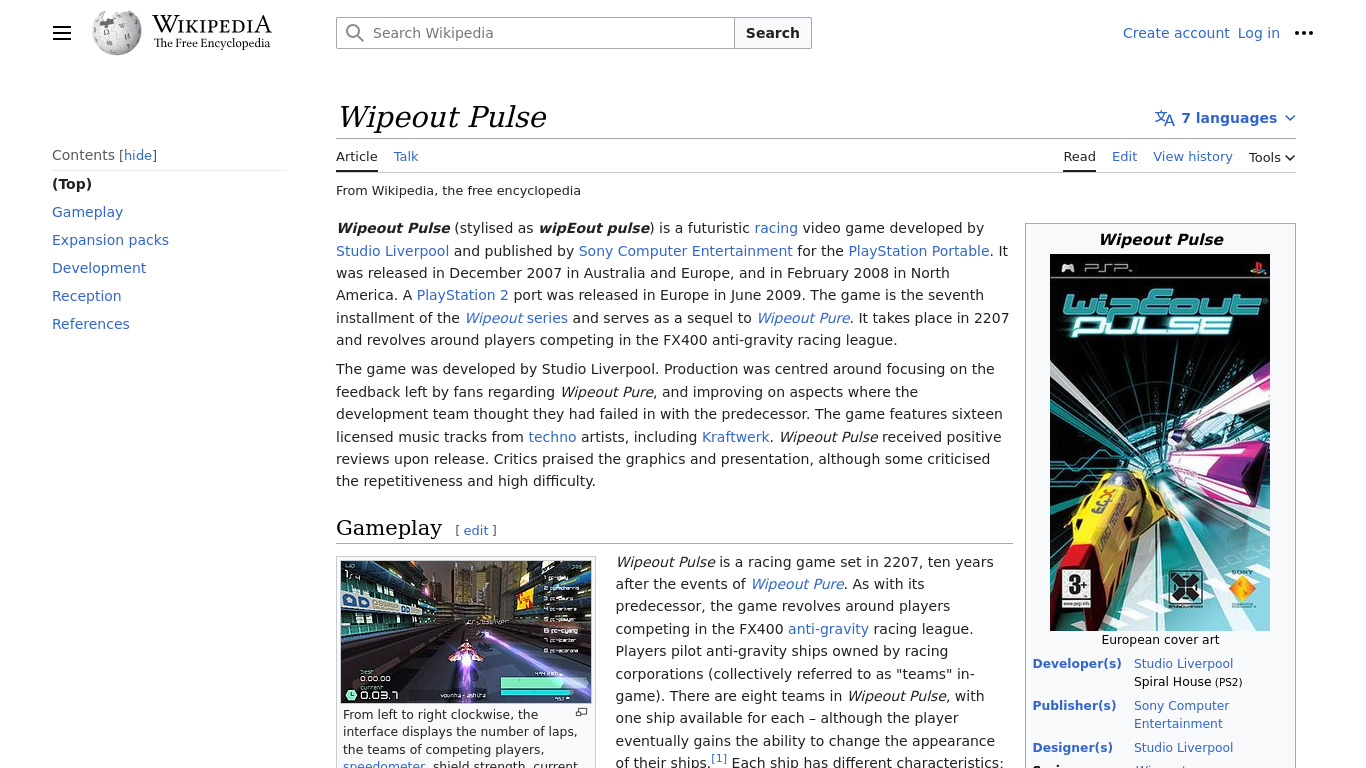 Wipeout Pulse Landing page