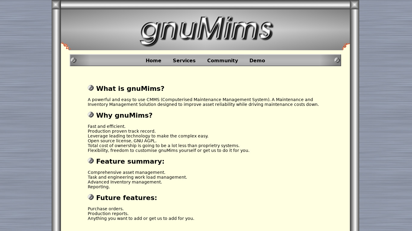 gnuMims Landing page