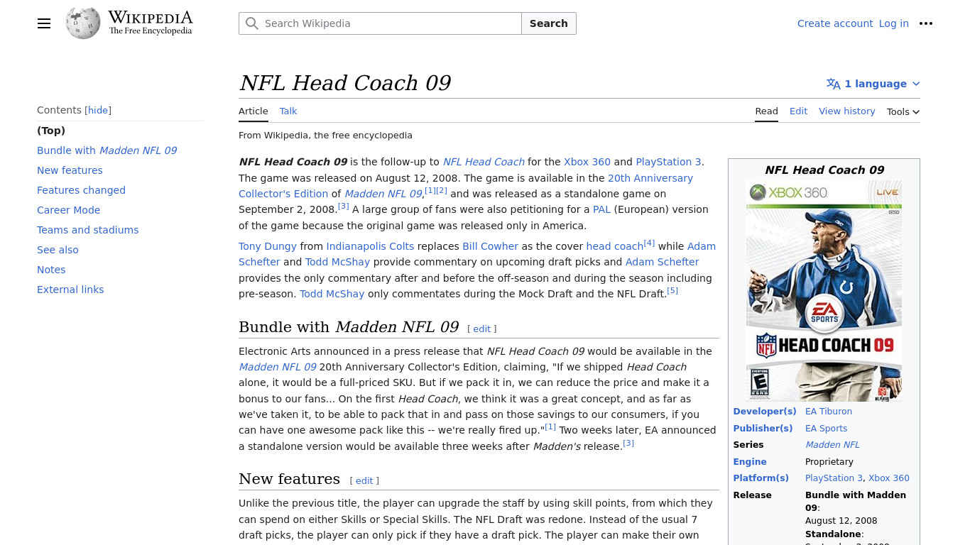 NFL Head Coach 09 Landing page