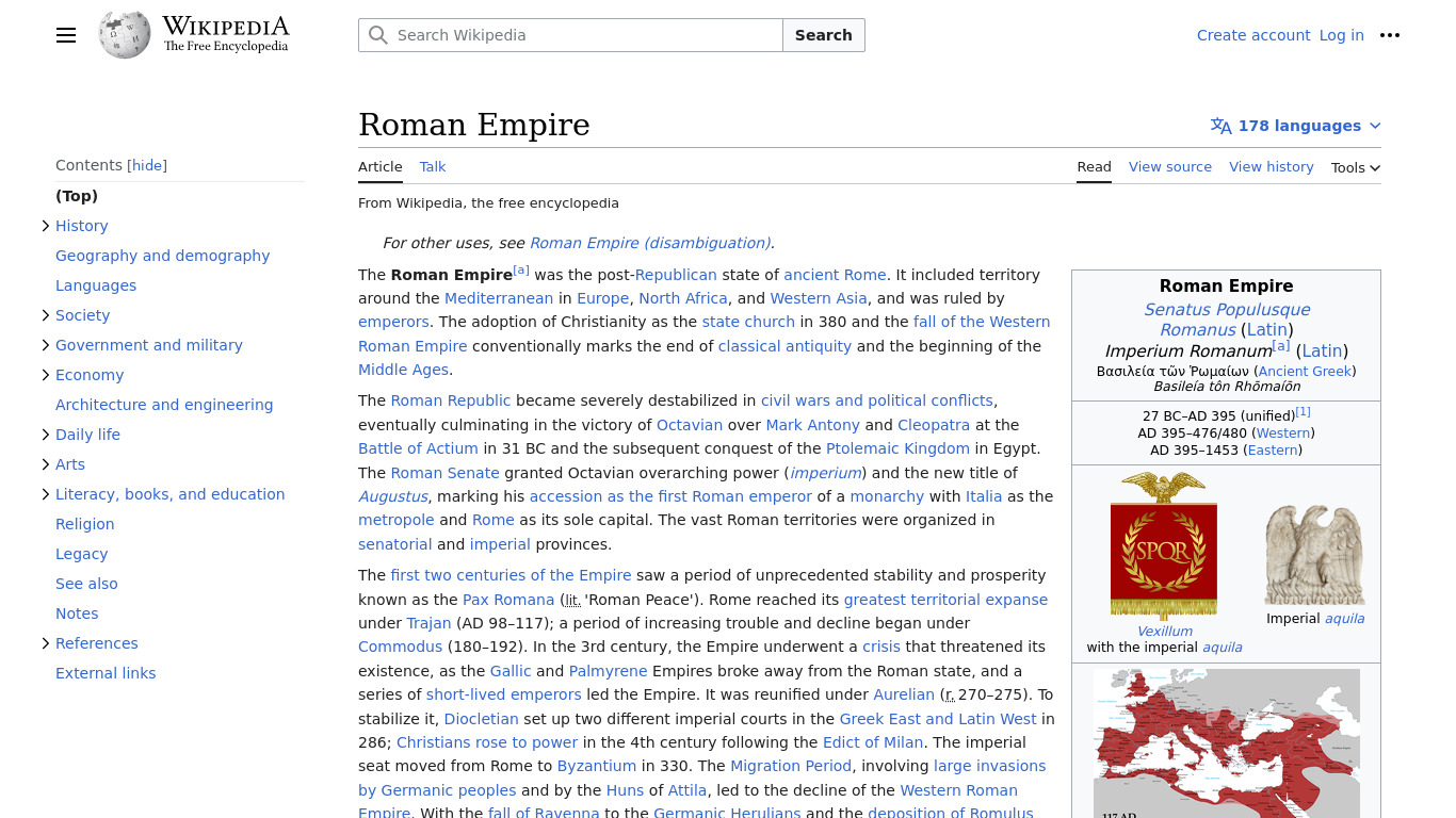 Roman Empire Landing page
