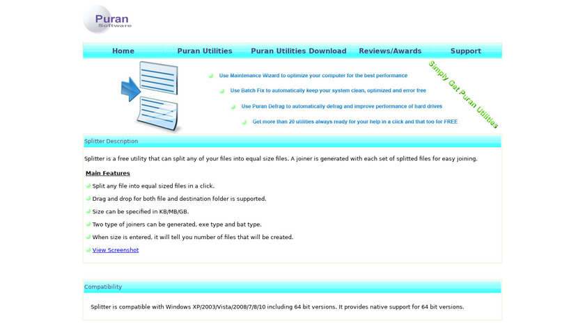 Puran Splitter Landing Page