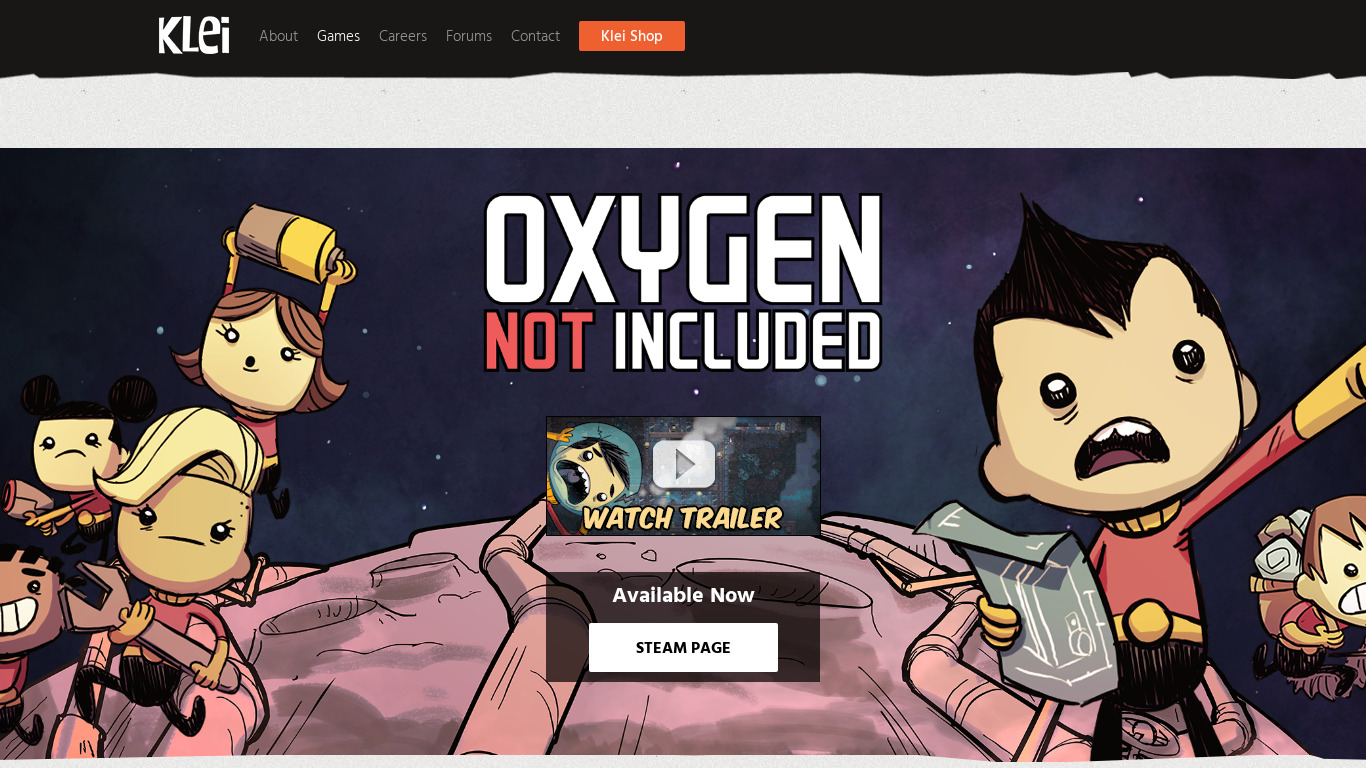 Oxygen Not Included Landing page