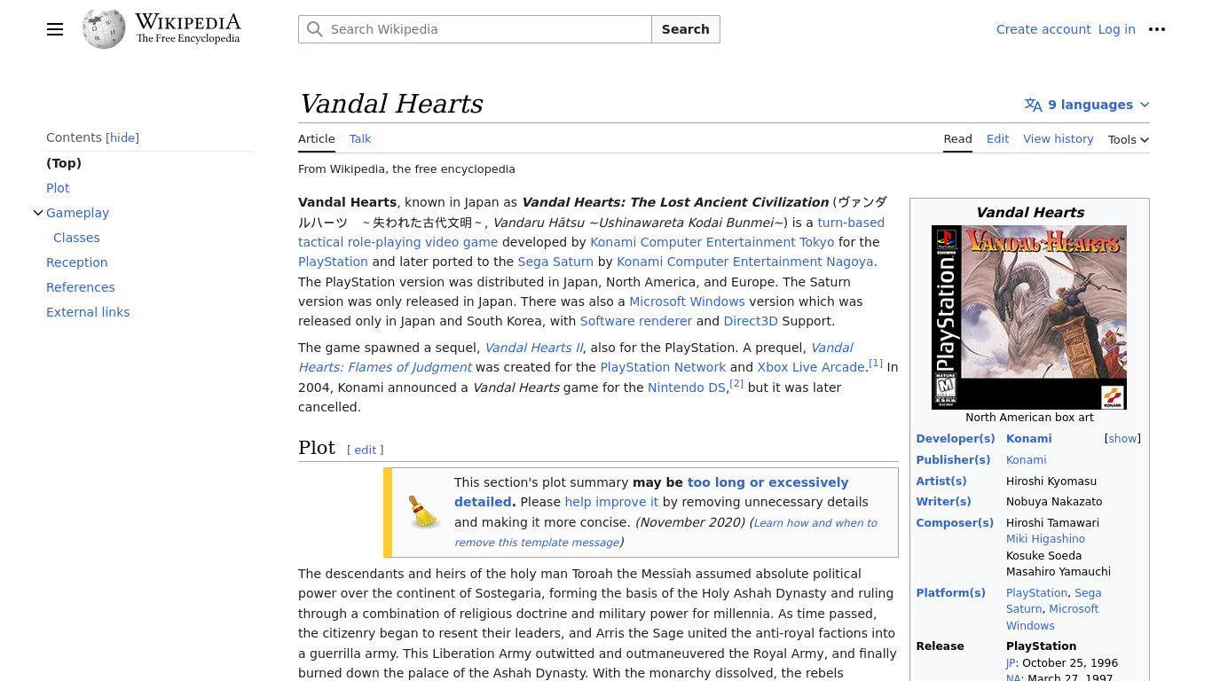 Vandal Hearts Landing page
