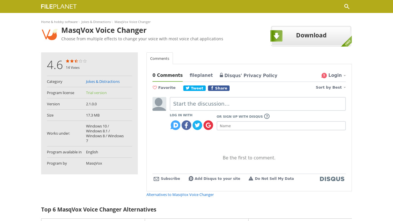 MasqVox Voice Changer Landing page