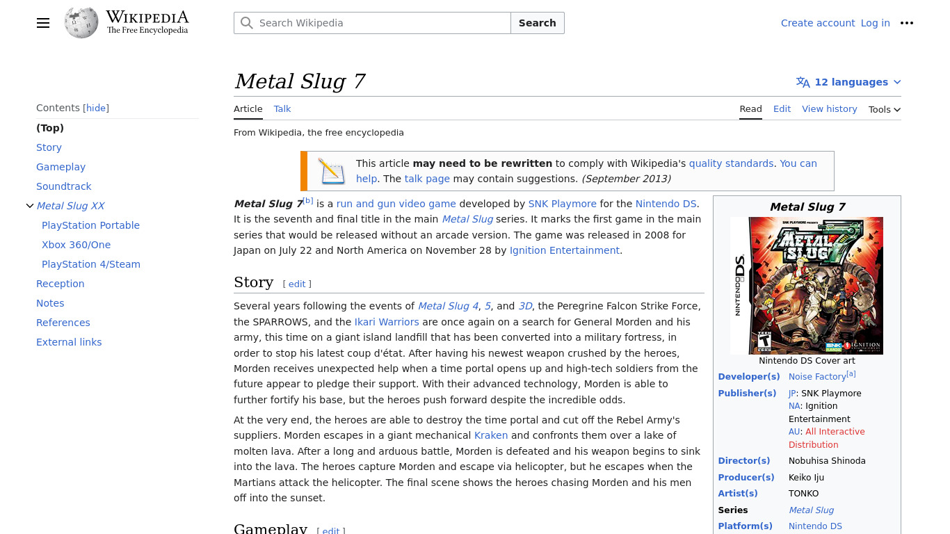 Metal Slug 7 Landing page