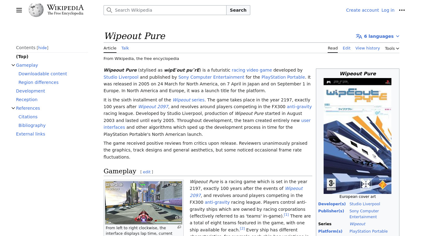Wipeout Pure Landing page