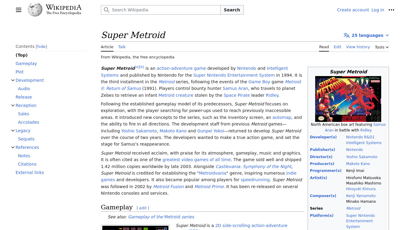 Super Metroid Landing page