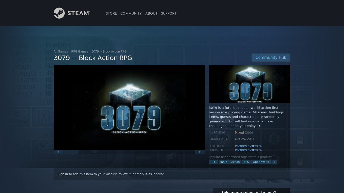 3079: Block Action RPG Landing page