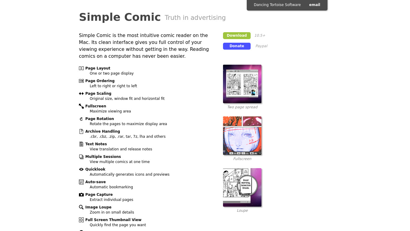SimpleComic Landing page