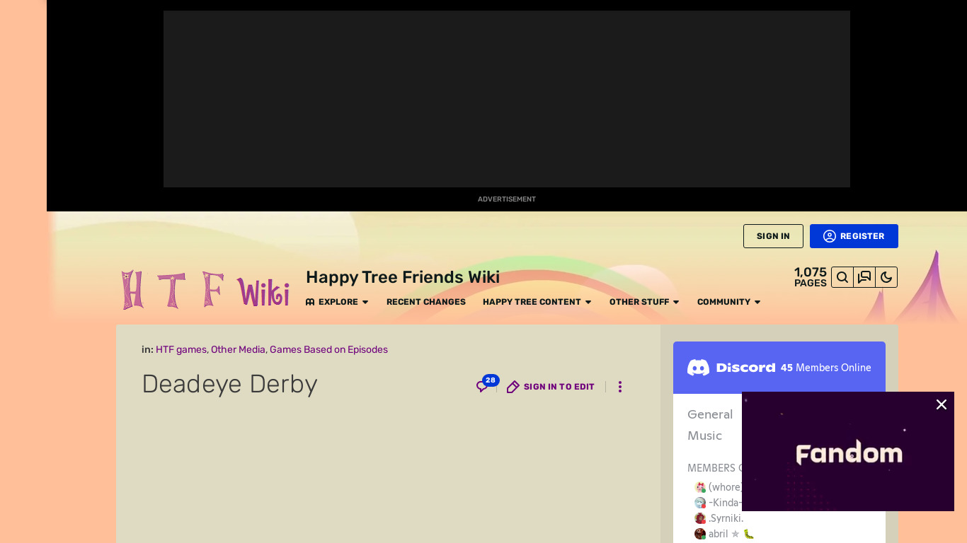 Happy Tree Friends: Deadeye Derby Landing page
