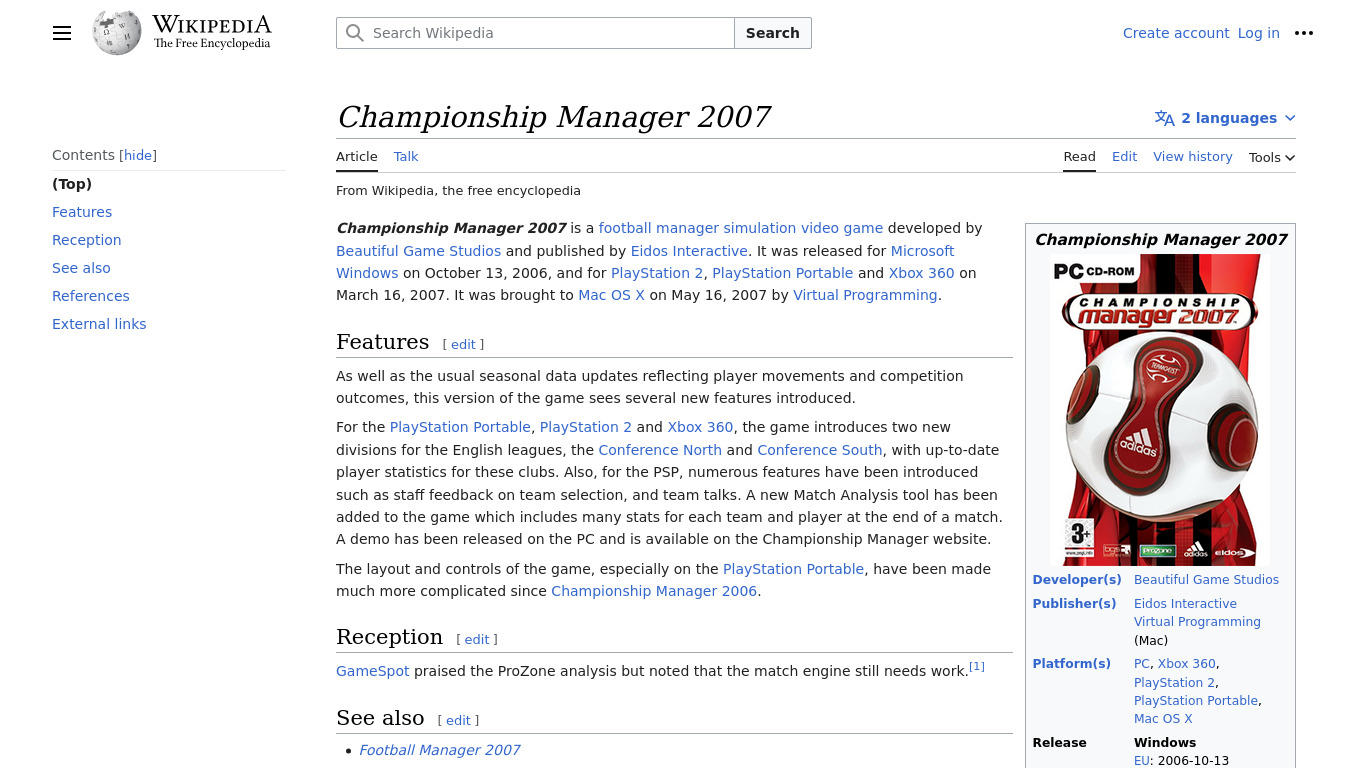 Championship Manager 2007 Landing page