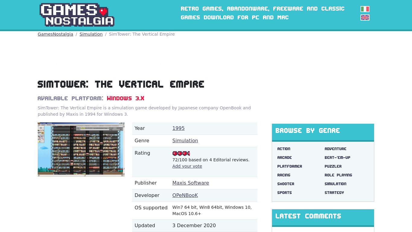 SimTower: The Vertical Empire Landing page