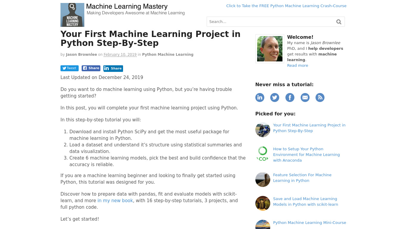 machine-learning in Python Landing page
