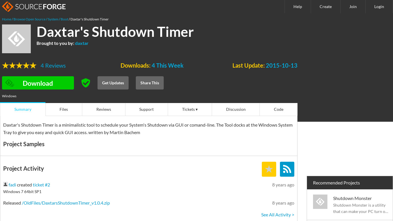 Daxtar's Shutdown Timer Landing page