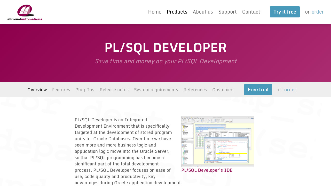 PL/SQL Developer Landing page