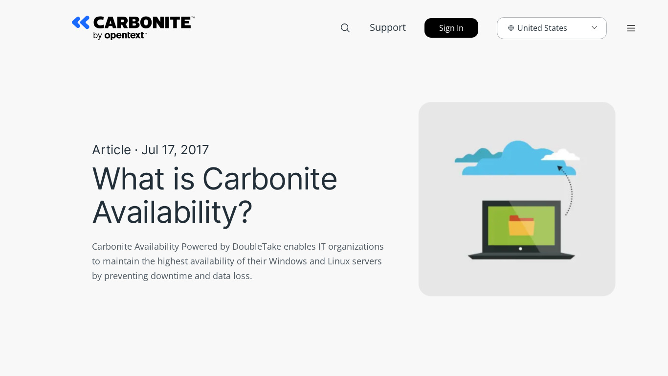 Carbonite Availability Landing page