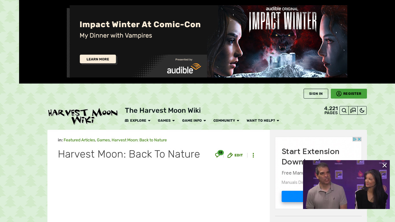 Harvest Moon: Back to Nature Landing page