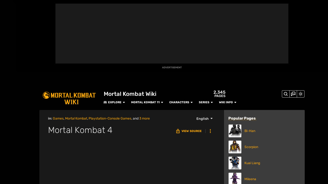 Mortal Kombat 4 Landing page