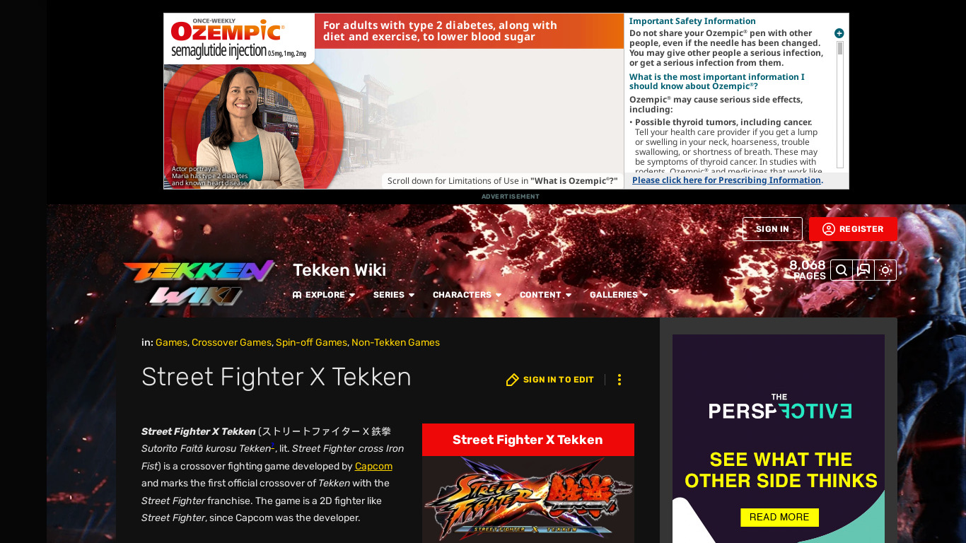 Street Fighter X Takken Landing page