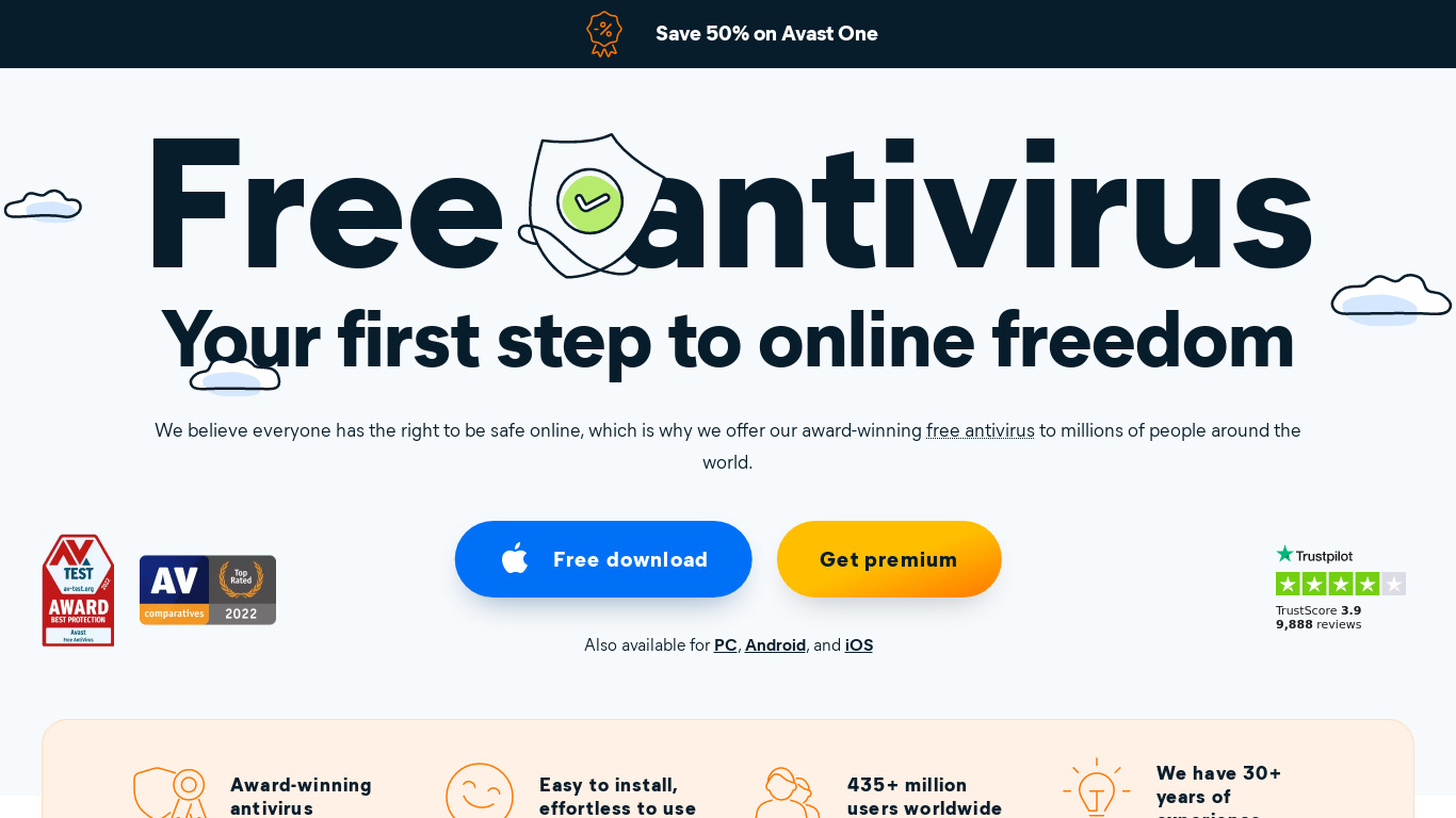 Avast! Free Antivirus Landing page