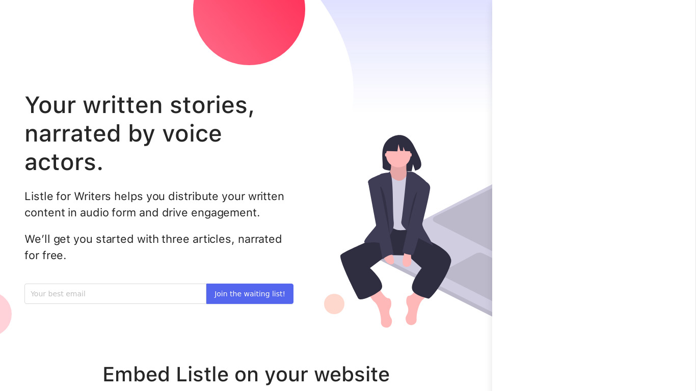 Listle for Writers Landing page